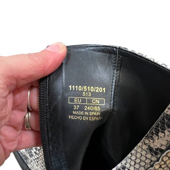 Zara Python Snakeskin Embossed Leather Block Heel Ankle Boots Size 37 US 6.5 - Picture 12 of 13